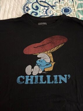 Chillin' Smurf Graphic Tee - Black with Blue, Red, White